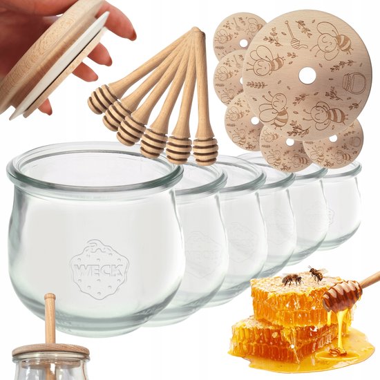 Weck Honingpotten met Lepel 370ml - Set van 6 Stuks