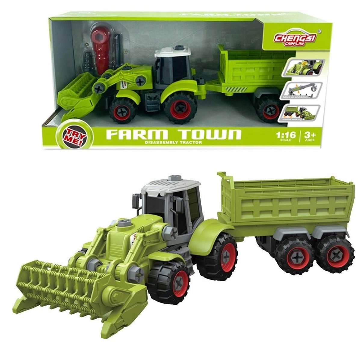 Askato Traktor met Lepel en Aanhanger - 1:16 - 3+ jaar