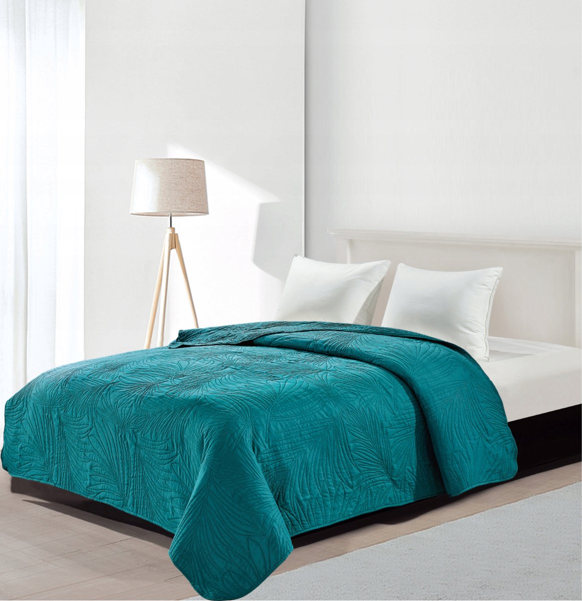 Turquoise sprei 170x210 met tropisch bladmotief