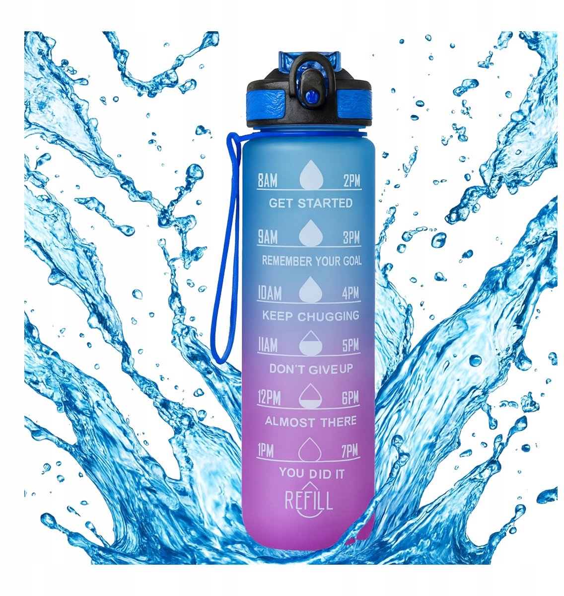 Motiverende Waterfles 1L met Tijdmarkering voor Sport & Fitness
