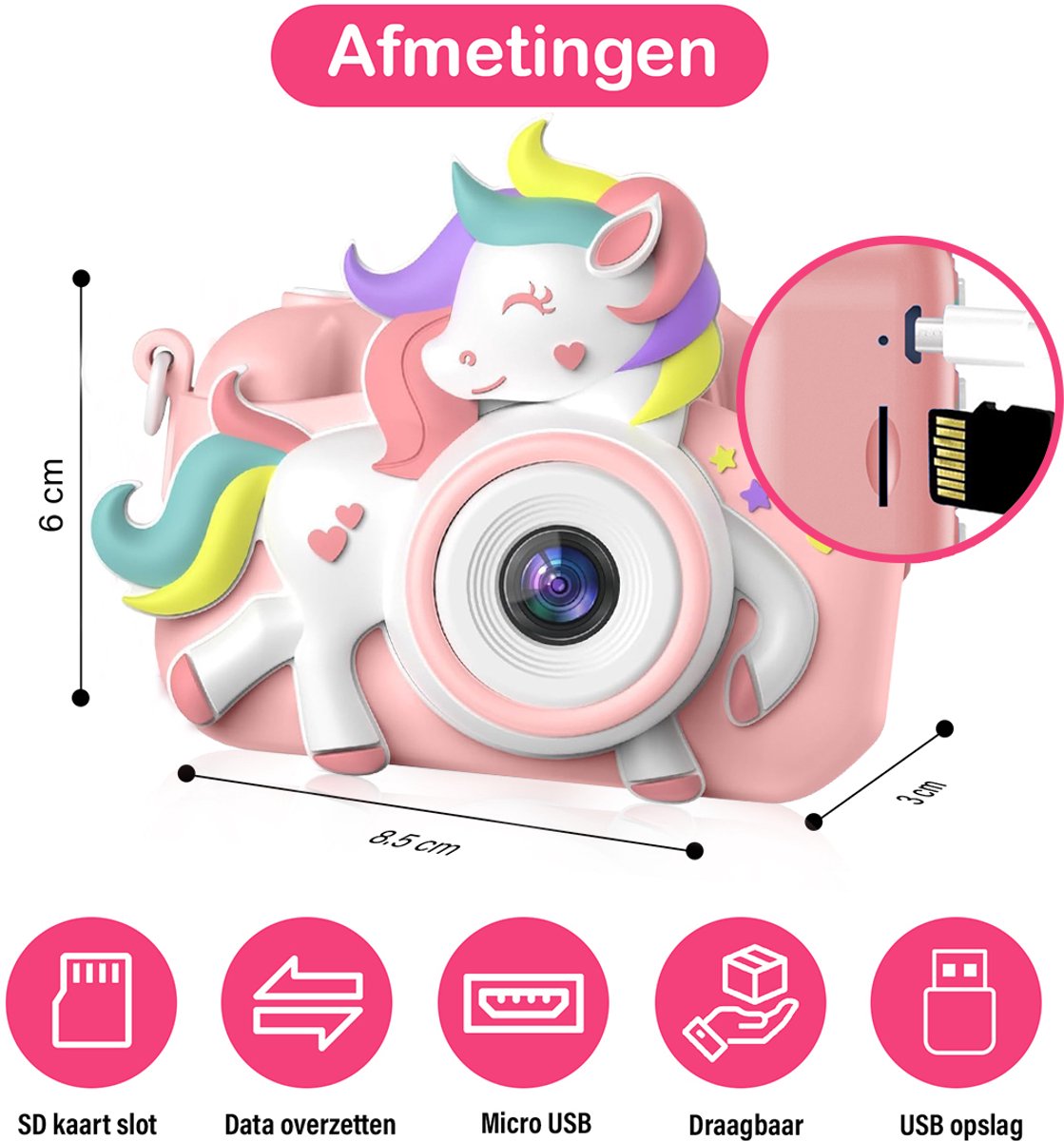 Ilona® Digitale Kindercamera HD 1080p inclusief stickervel - Speelgoedcamera - 32GB micro sd kaart - Fototoestel Voor Kinderen - Selfie Camera - Unicorn Roze I2 — afbeelding 9