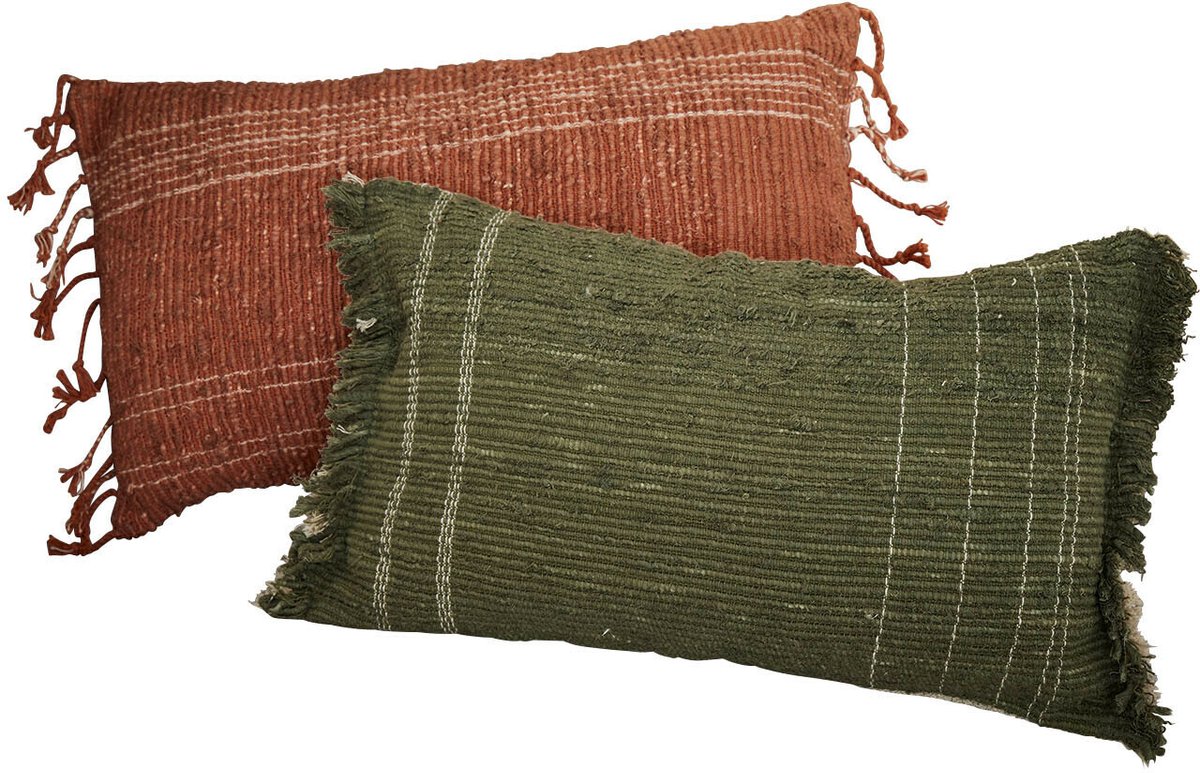 Loberon Kussenhoes set van 2 Winlow groen/terracotta