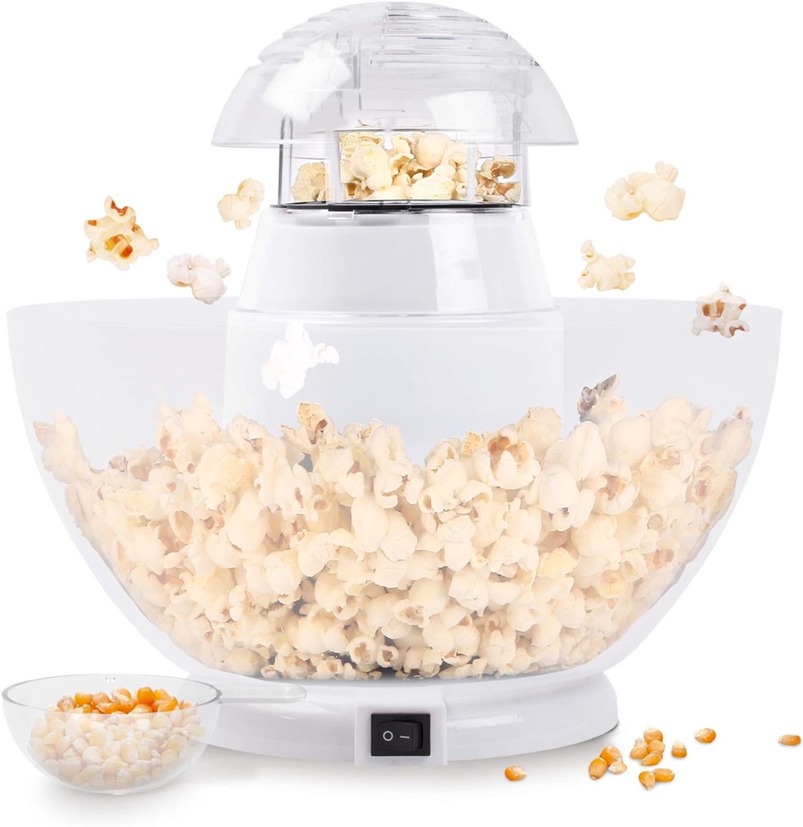 VIN® Popcorn Machine – Hetelucht Popcornmachine – Popcornpan Inclusief Serveerschaal – Popcornmakers 1200W - Wit