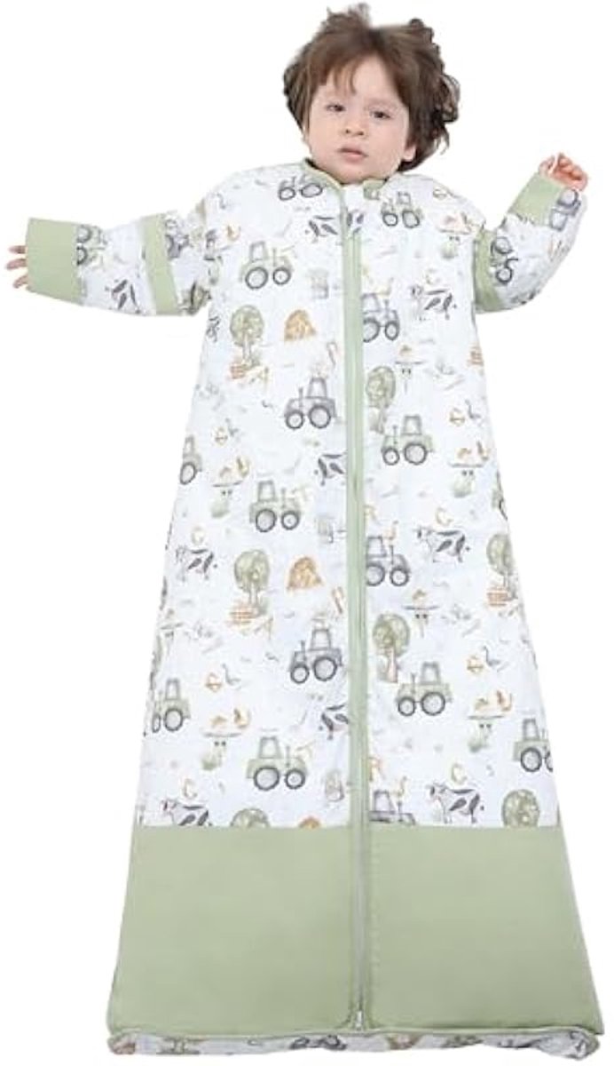 Unisex babyslaapzak, 2,5 tog, meisjes- en jongenswinterslaapzak met afneembare lange mouwen, 2,5 tog / Happy Farm, XL (150 cm) / babymaat 120-150 cm