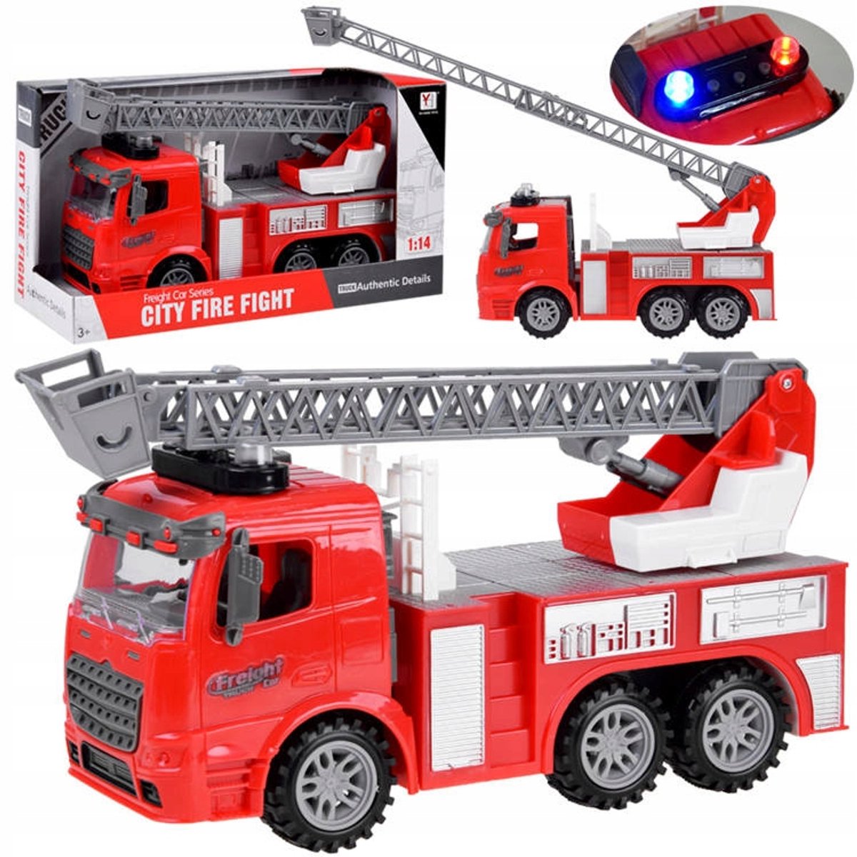 Grote Brandweerwagen met Uitschuifbare Ladder, Geluid & Licht