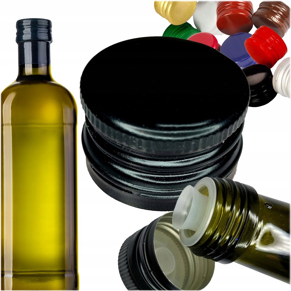 10x Zwarte Olijfolie Dop met Druppelstop 31,5 mm