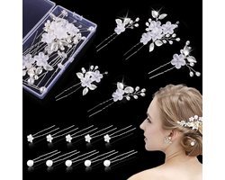 Top 10 Haarsieraden 2026: Trouw Haaraccessoires Set - Haarspelden met Parels en Bloemen - U-Vormige Haarspeld met Rhinestones - Voor Bruid en Bruidsmeisjes - Haarspelden - Zilver - 15 Stuks