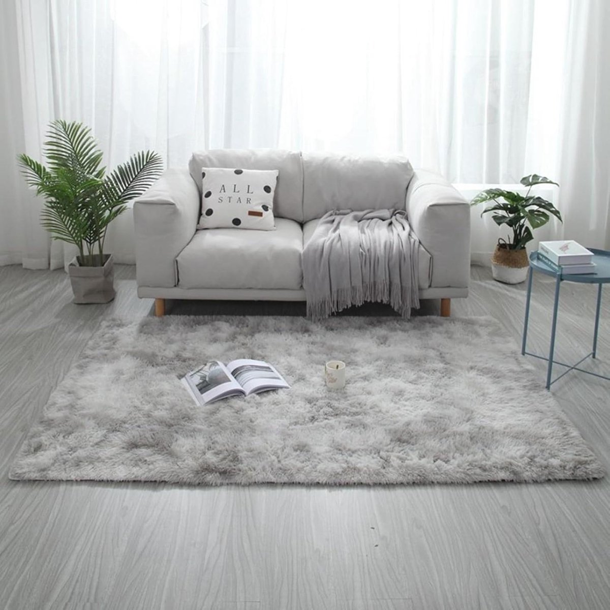 TuseRxln Fluffy Vloerkleed - Hoogpolig Tapijt - Zachte Fluweelachtige Textuur Met Diepe Pool Voor Comfortabele Voeten - 1 Stuk - Woonkamer Kinderkamer Grijs