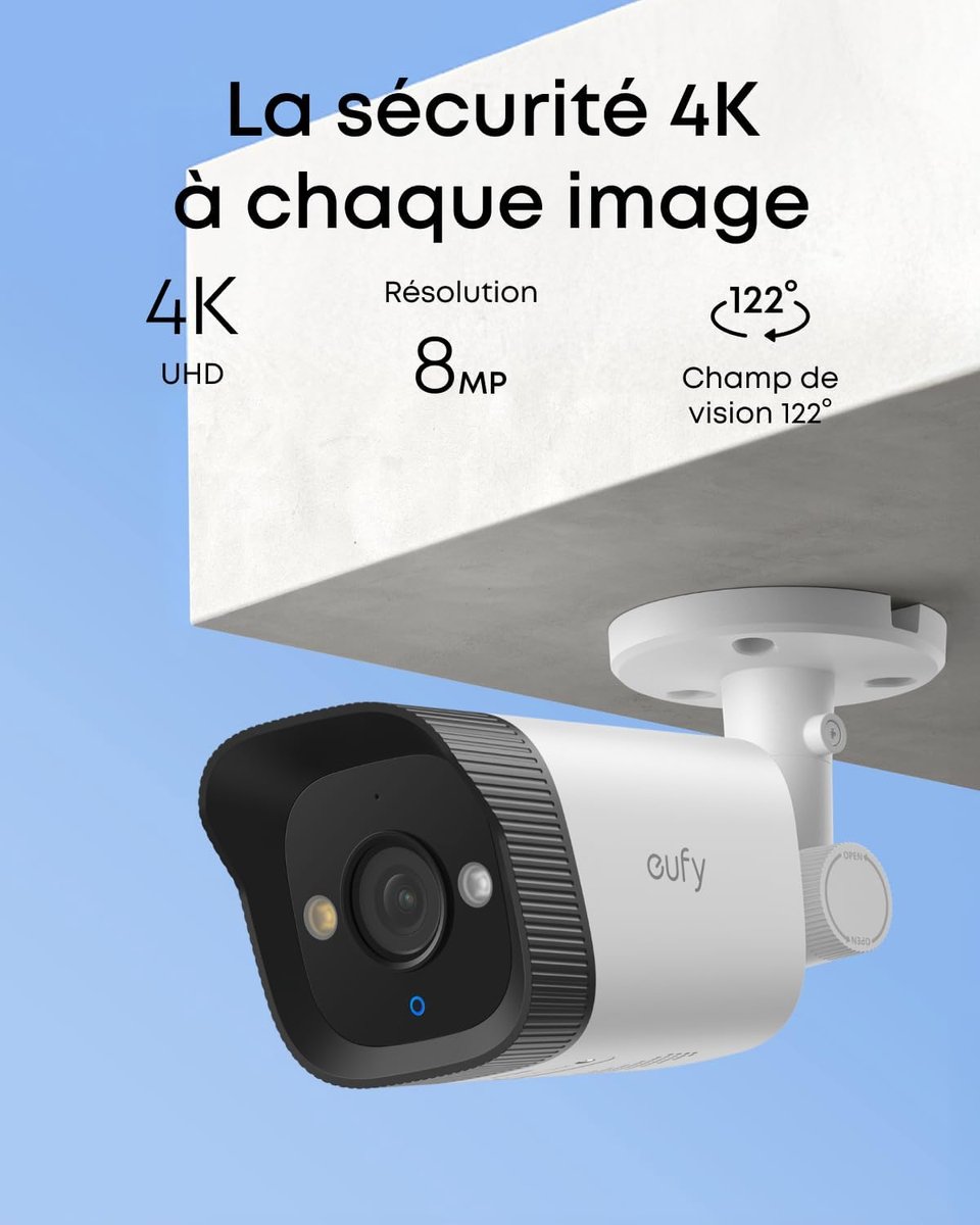 eufy Security PoE Bullet CCTV Camera E40 Add-On 2-pack, Wired Outdoor Surveillance, 4K UHD, 122° FOV, F1.6 Color Night Vision, 24/7 Recording, Person/Vehicle/Pet AI Detection, Red & Blue Lights, IP67 – foto 3