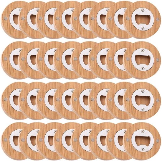 Sander Shop 40 stuks magnetische flesopener, houten ronde flesopener, bier blikopener, gepersonaliseerde flesopener koelkastmagneten