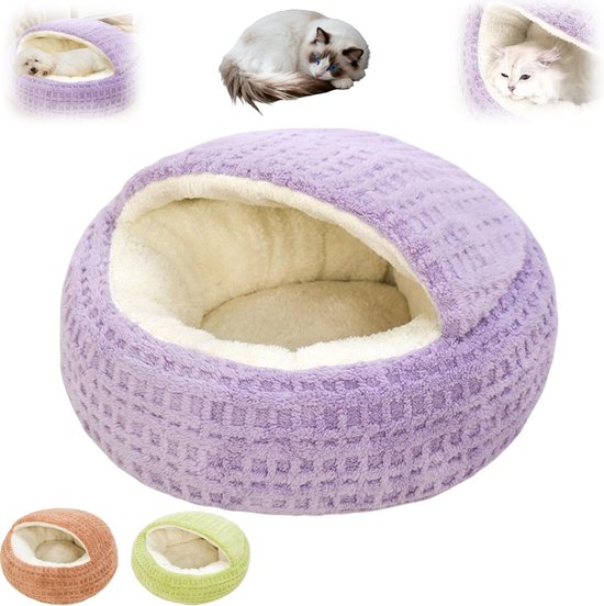 Kalmerende katten for binnenkatten Ronde pluchen hondenmand met capuchon for kleine honden Verwarmend bedekt pluizig donut kattenbed Grot huisdierbed for kleine middelgrote huisdieren Snooze Slapen Bi