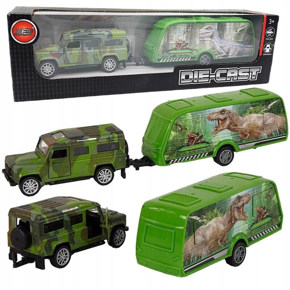 Jeep met Dino-ventilator - Pull Back | Offroad-speelgoed