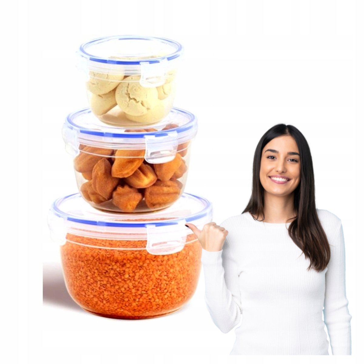 Katex Ronde Voedselcontainers Set - 3 Stuks (625, 1200, 2100ml)