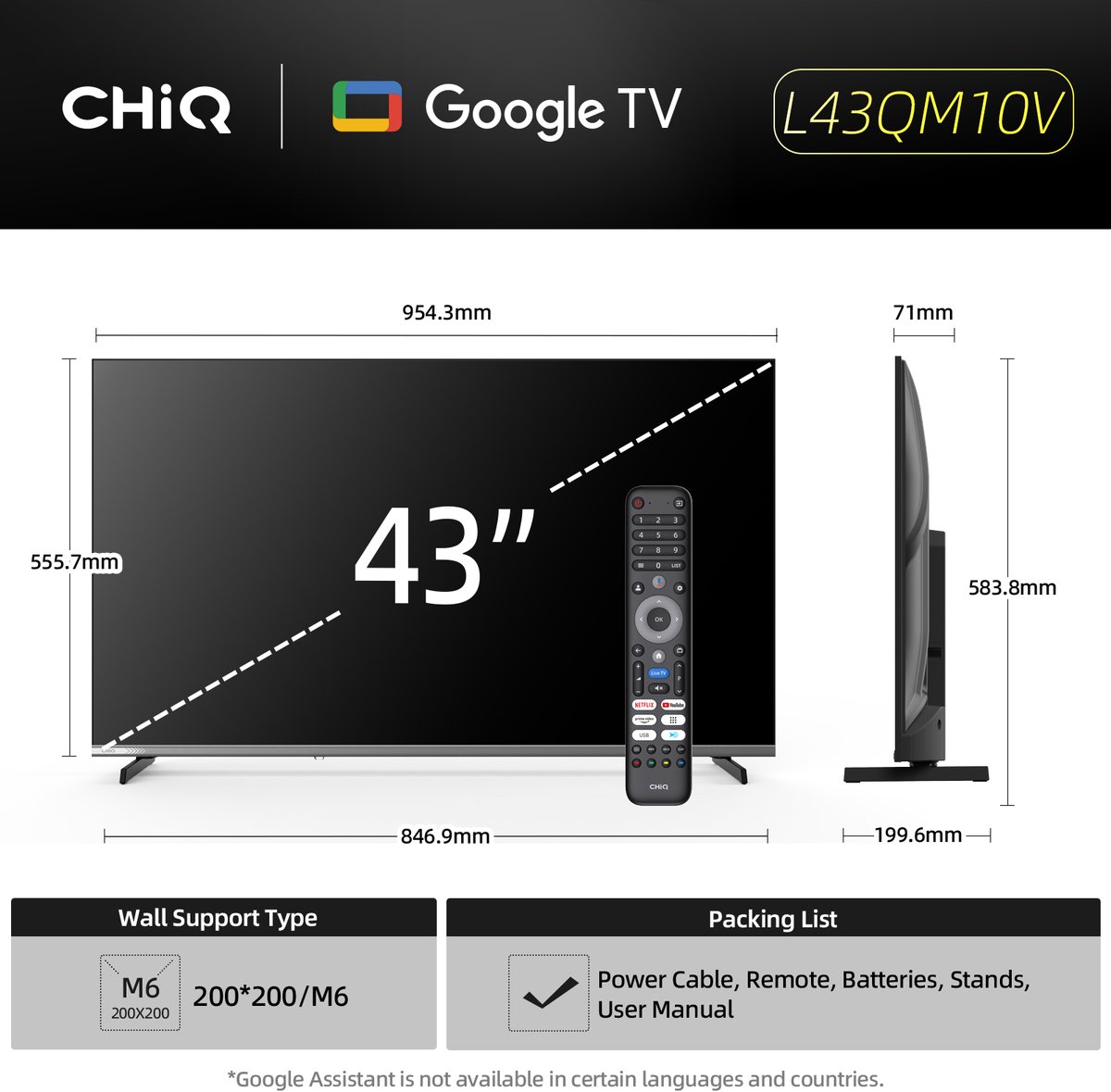 CHiQ L43QM10V - Smart TV 43 Inch - QLED Pro Google TV - Full HD - Randloos Metal Design - Dolby Audio - 2025 Nieuw thumbnail 4