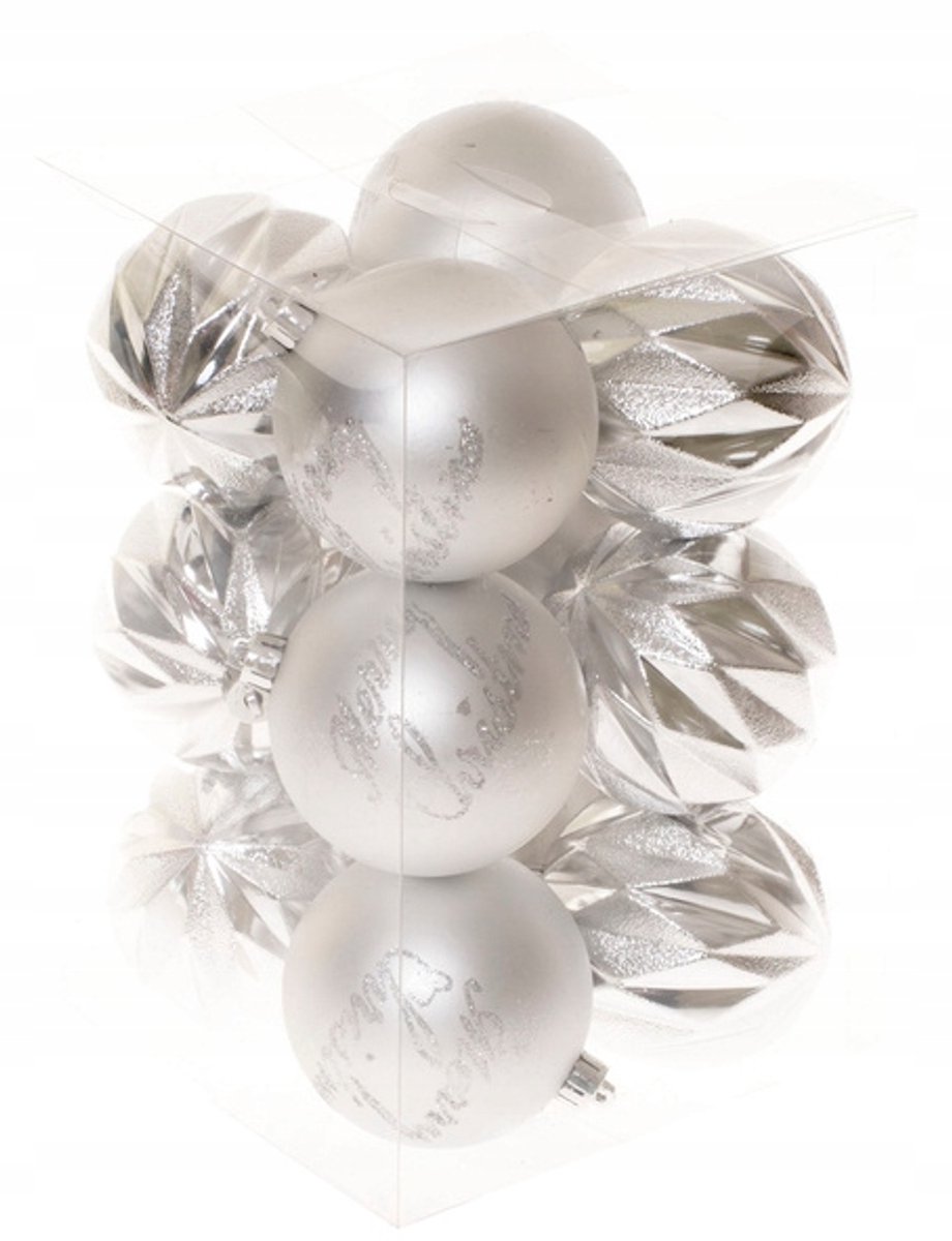 Kerstballen Zilver 12 stuks 8cm 2 Designs - Feestelijke Decoratie