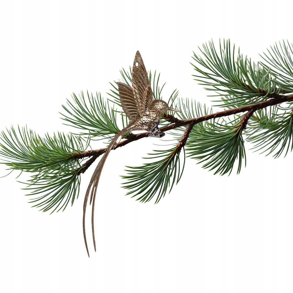 Gouden kerstboomversiering met glanzende kerstballen en kolibrie - Be Happy.