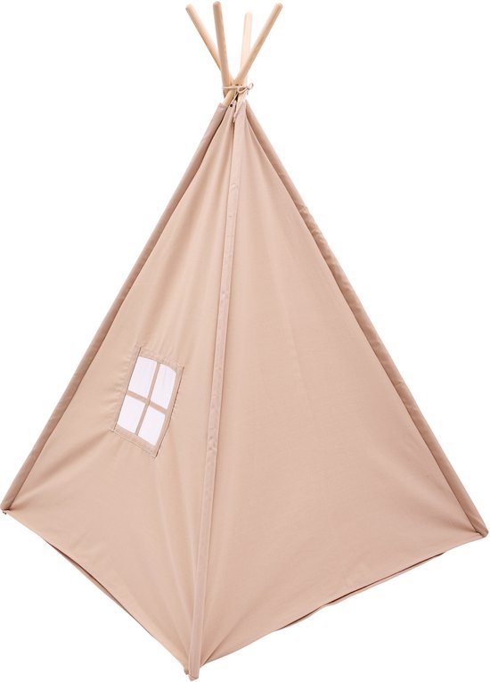 Sunny Vera Tipi Tent Sandy Beige voor kinderen - Wigwam Speeltent met raam van katoen - Tipi tent kinderen met Vloermat - 110x110x160cm - Stokken van hout van Merkloos — afbeelding 5