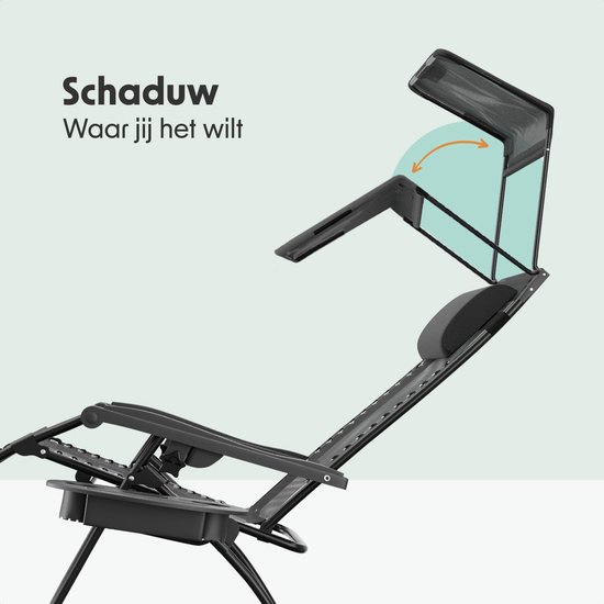 LifeGoods Opvouwbare Tuinstoelen - Verstelbaar Zonnescherm - Ligstoel Tuin - 2 Stuks - 30°-90° Verstelbaar - Metaal - Zwart