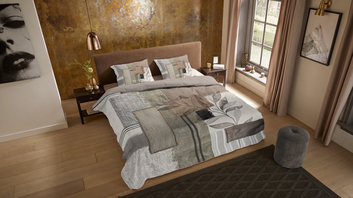Pure dekbedovertrek abstrakt/ warm - 2 persoons 200x200/220 cm - Zand - Microvezel