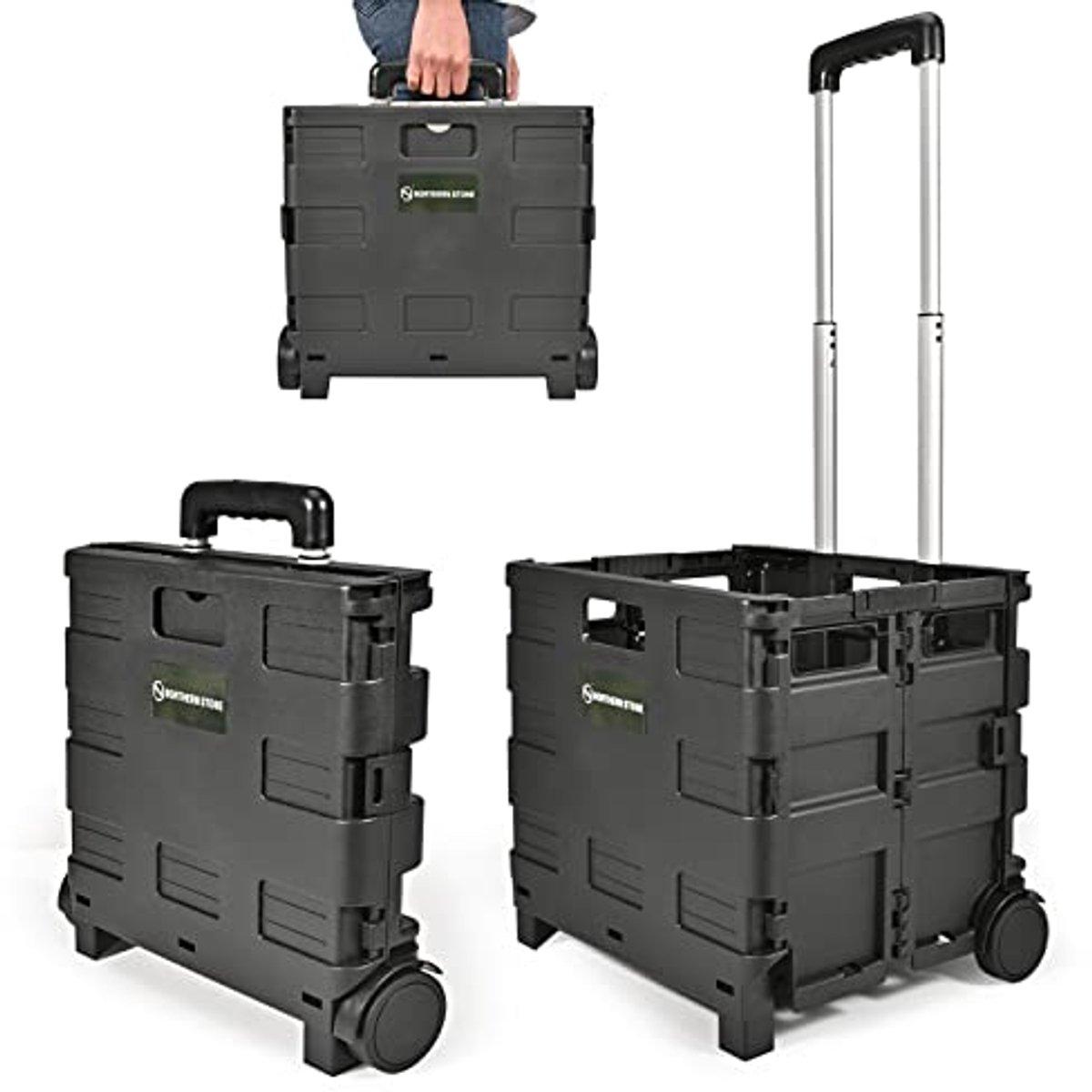 Opvouwbaar winkelwagentje met 360° draaibare wielen voor boodschappen en camping