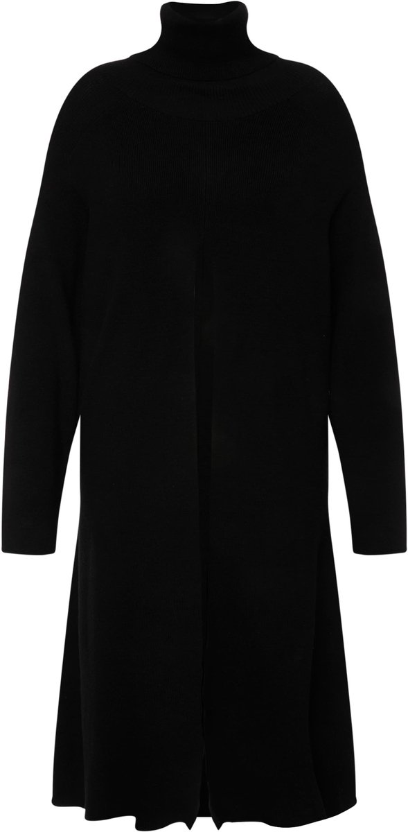 Ulla Popken - Dames - Lange pullover A-lijn opstaande kraag lange mouwen - Zwart - Maat 46+