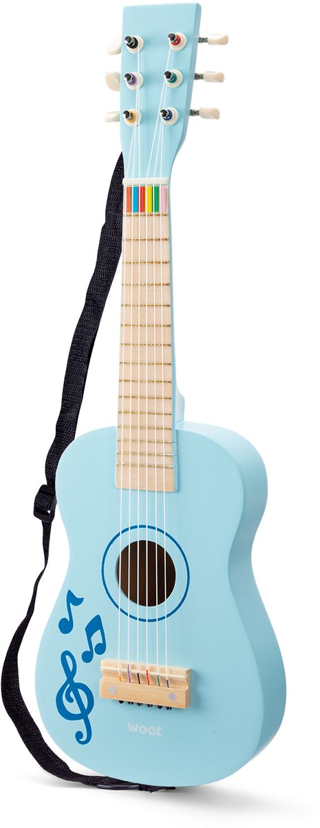 Woet® Houten Speelgoedgitaar met Draagriem - Blauw met Muzieknoten - Speelgoedinstrument - Mijn eerste Gitaar Inclusief Muziekboekje - Speelgitaar voor Kinderen - Vanaf 3 jaar — afbeelding 4