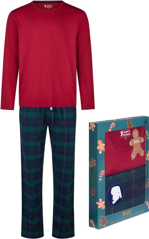 Set pyjama de Noël Happy Shorts, chemise et pantalon, coffret cadeau, flanelle à carreaux rouge/vert - Taille XXL