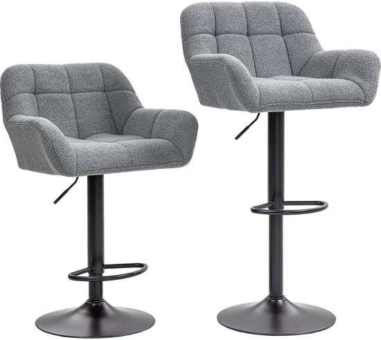 Lot de 2 tabourets de bar HOMCOM - polyester/acier - 57,5 ​​x 52,5 x 93-114 cm - gris