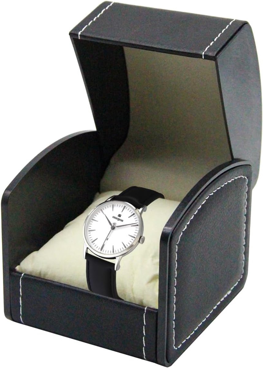Horlogedoos voor heren, 1 horloge, enkel, PU-leer, met kussen, horlogedoos voor dames, klein, voor horloges, sieraden, hangers, halskettingen, armbanden, heren en dames (zwart)