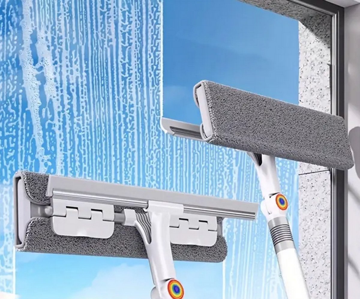 2-in-1 raamtrekker met schraper – multifunctionele glasreinigingstool van roestvrij staal en kunststof – ideaal voor ramen, spiegels, douchewanden, vloeren en buitenoppervlakken – ergonomisch & duurzaam ontwerp
