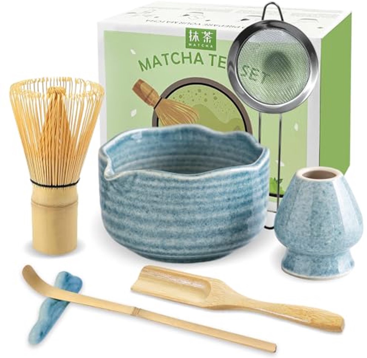 Complete Matcha Bezemset met Bamboe, Schaal, Zeef en Lepel