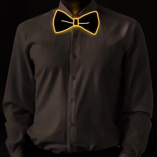 Sander Shop Led-vlinderdas voor heren met netsnoer, 3 led-flitsmodi, verstelbare lichtstropdas met ritssluiting voor feestjes, bars, Halloween, school ，Kerstmis (geel)