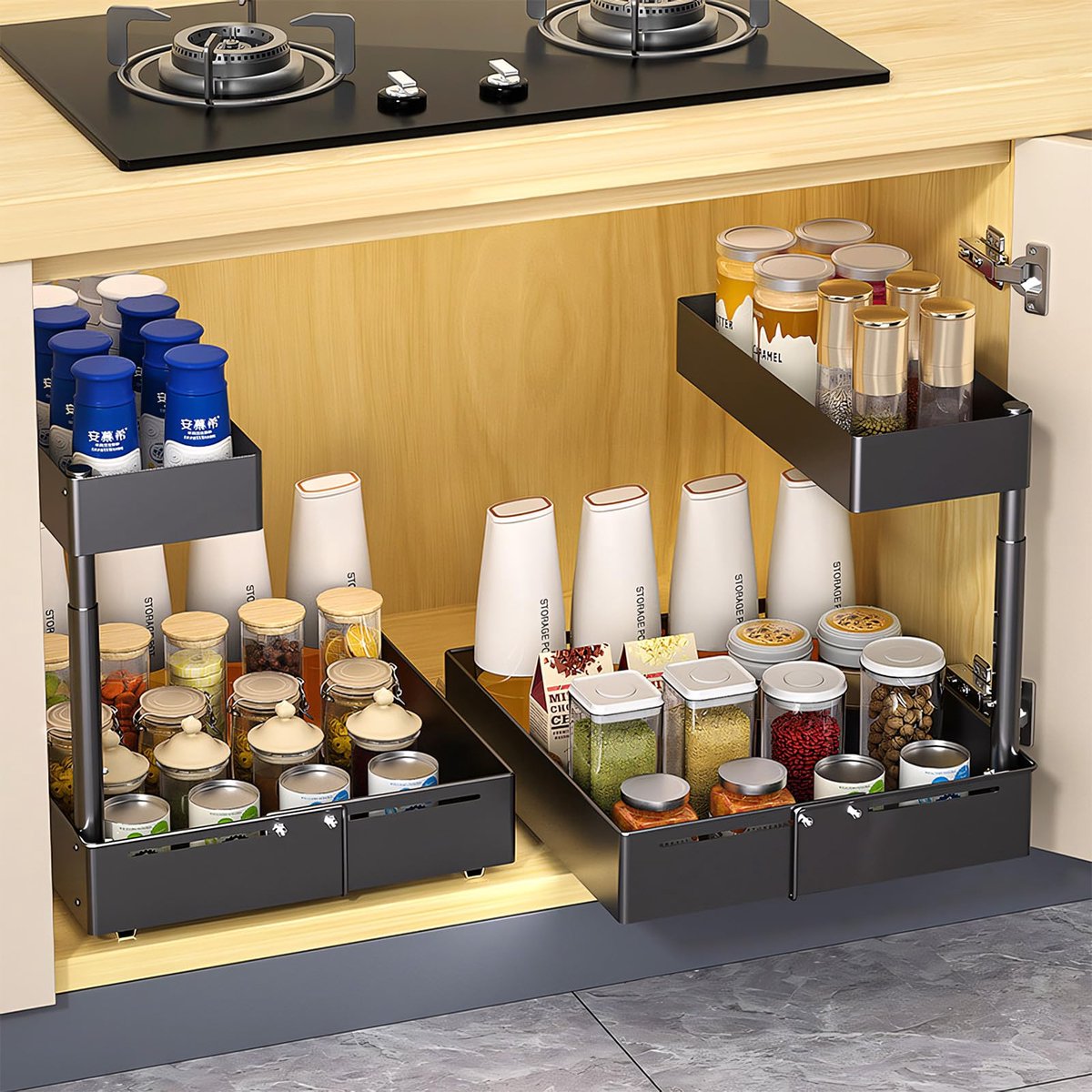 Ibenzoa® Verstelbare en Uittrekbare Dubbele Organizer voor Kast en Wastafel