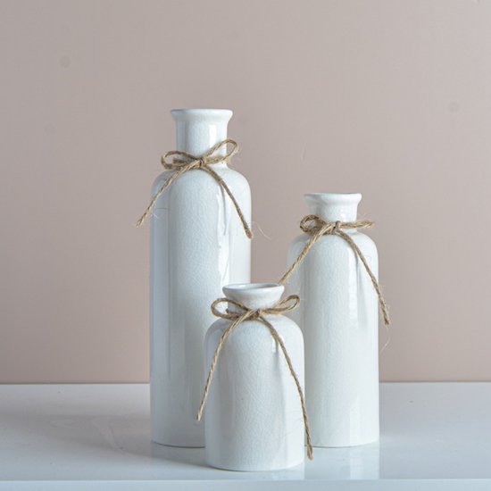 CHIWIN Vaas Set – 3 Delige Keramische Vazen – Decoratieve Vaas Zwart Wit – Droogbloemen Vaas – Moderne Woondecoratie – Keramiek Bloemenvaas voor Tafel, Woonkamer & Kantoor – Hoogte 7,2/19/25,2 cm - Wit