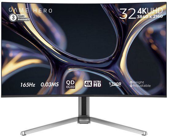 GAME HERO® 32 inch 4K QD-OLED Curved 0.03ms Gaming Monitor - 165Hz