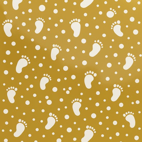 Papier cadeau Bébé – Goud avec pieds blancs – 3 rouleaux – 2 m x 70 cm – total 6 mètres