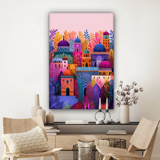 Tableau sur toile 80x120 cm - Décoration murale exclusive - Paradis coloré - Vivant - Islamique - Décoration murale pour salon - Décoration de chambre - Accessoires de chambre - Peintures sur toile