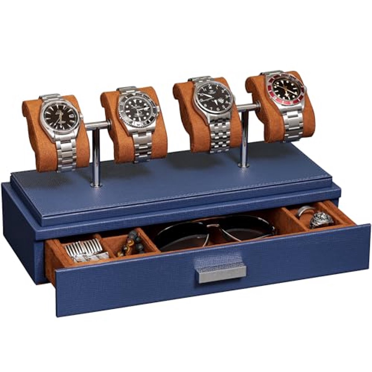 Luxe horlogevitrine voor 4 horloges met uitneembare kussens en accessoirelade