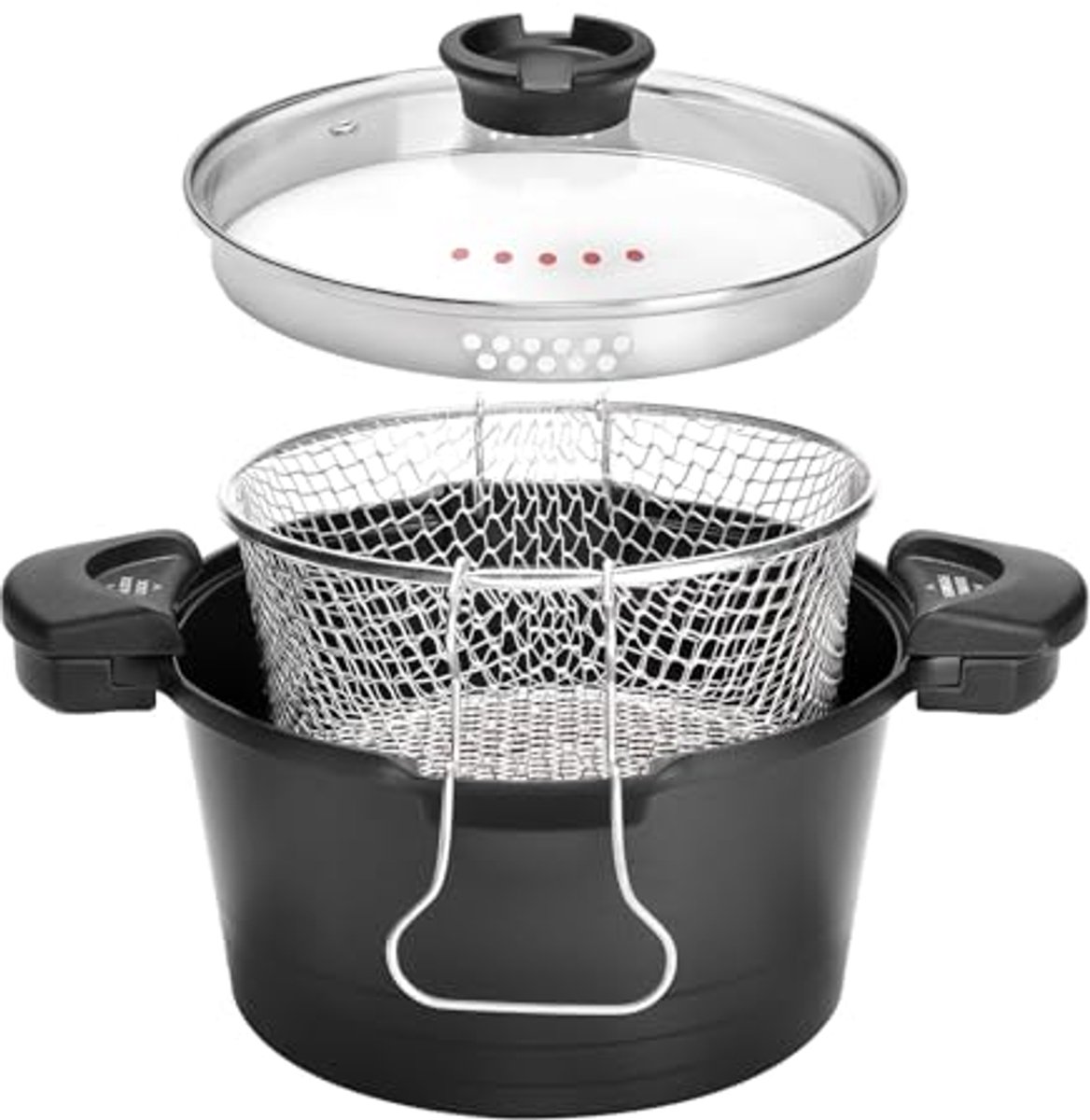 Multifunctionele Kookpan 24 cm - Antiaanbaklaag, Inductie, Frituurmand
