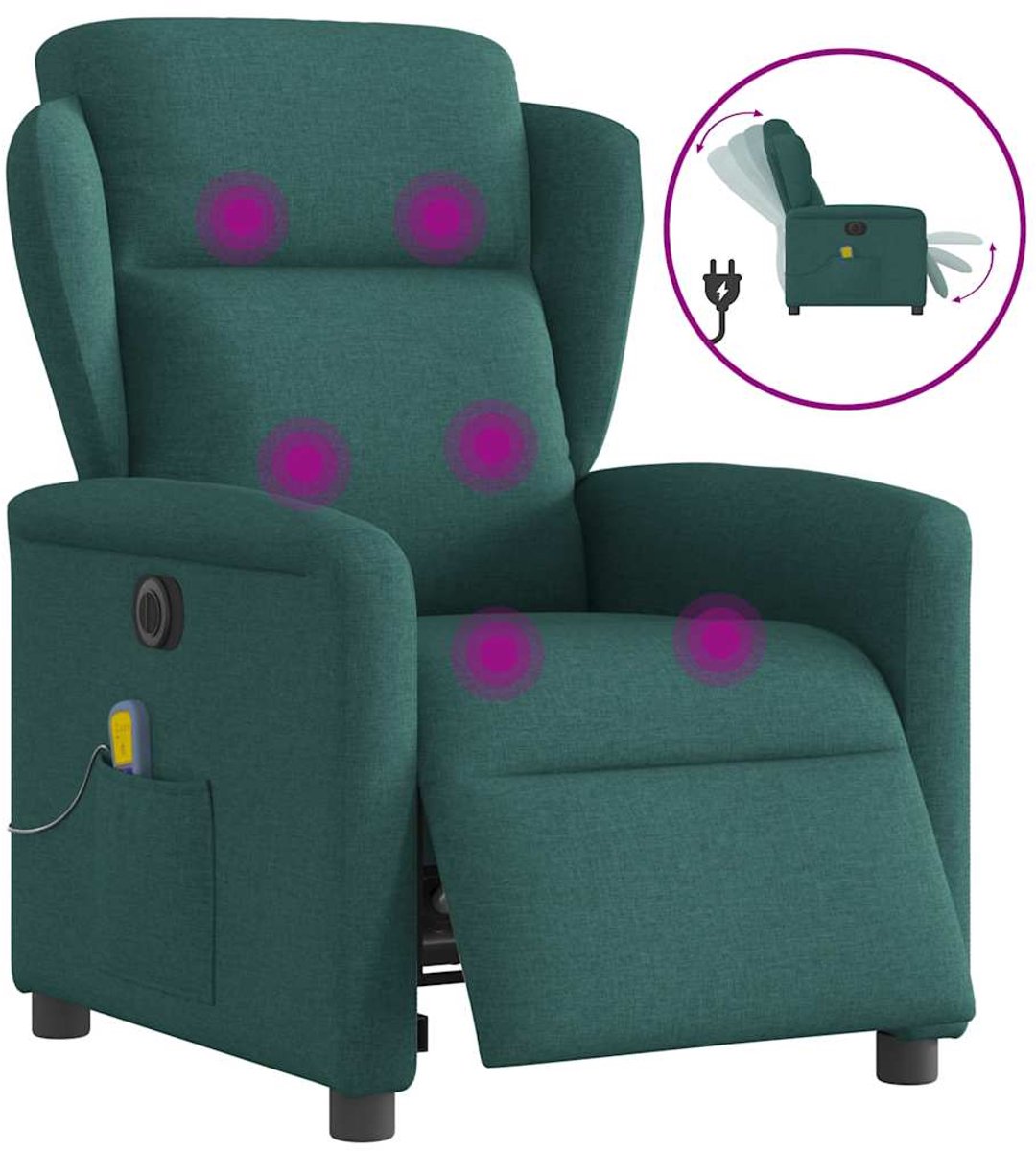 vidaXL Massagestoel - elektrisch - verstelbaar - stof - donkergroen