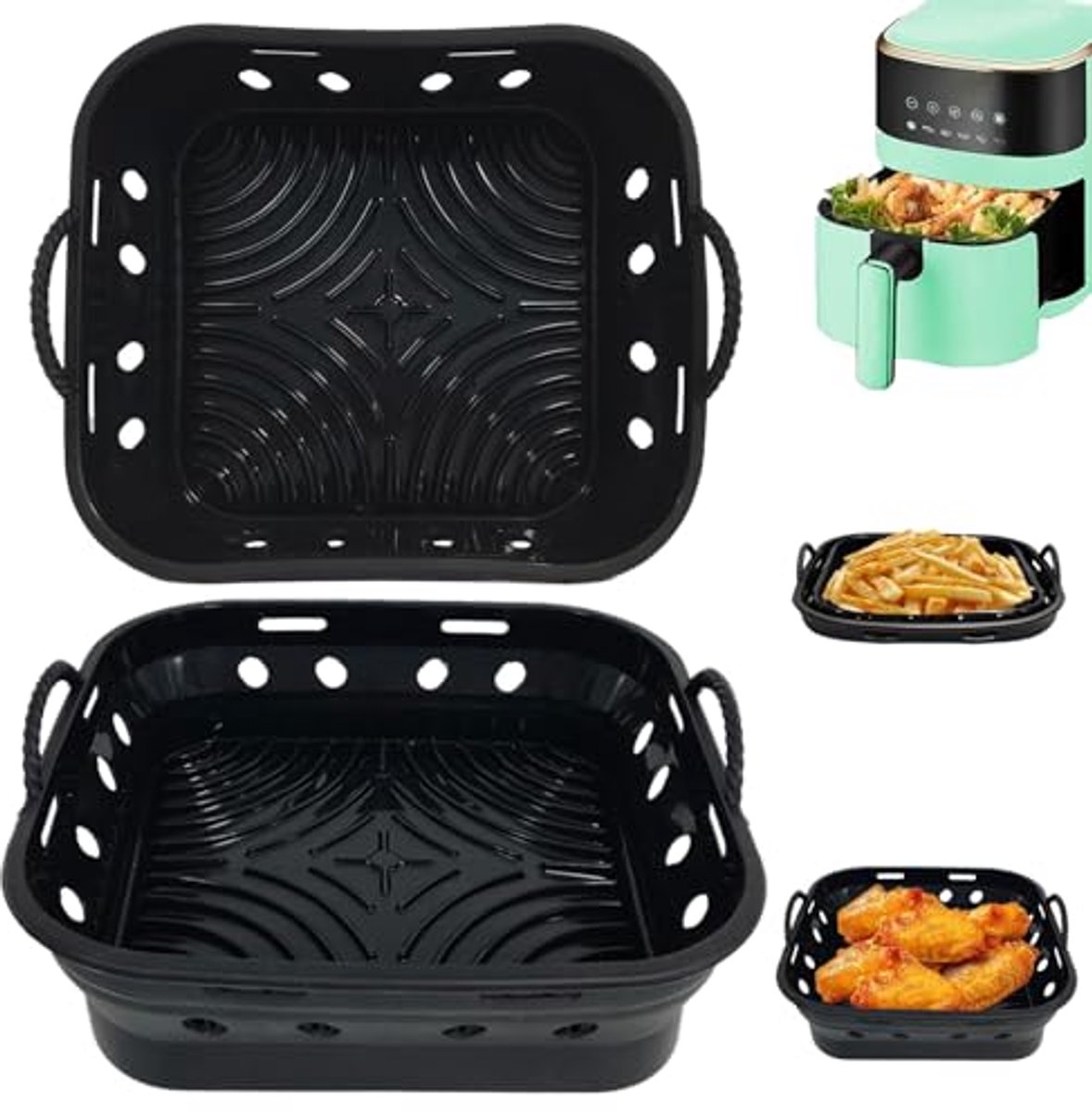 Siliconen Airfryer Liners 5-7.5 L - 2 Stuks Herbruikbare Bakplaten voor Vetvrij Koken