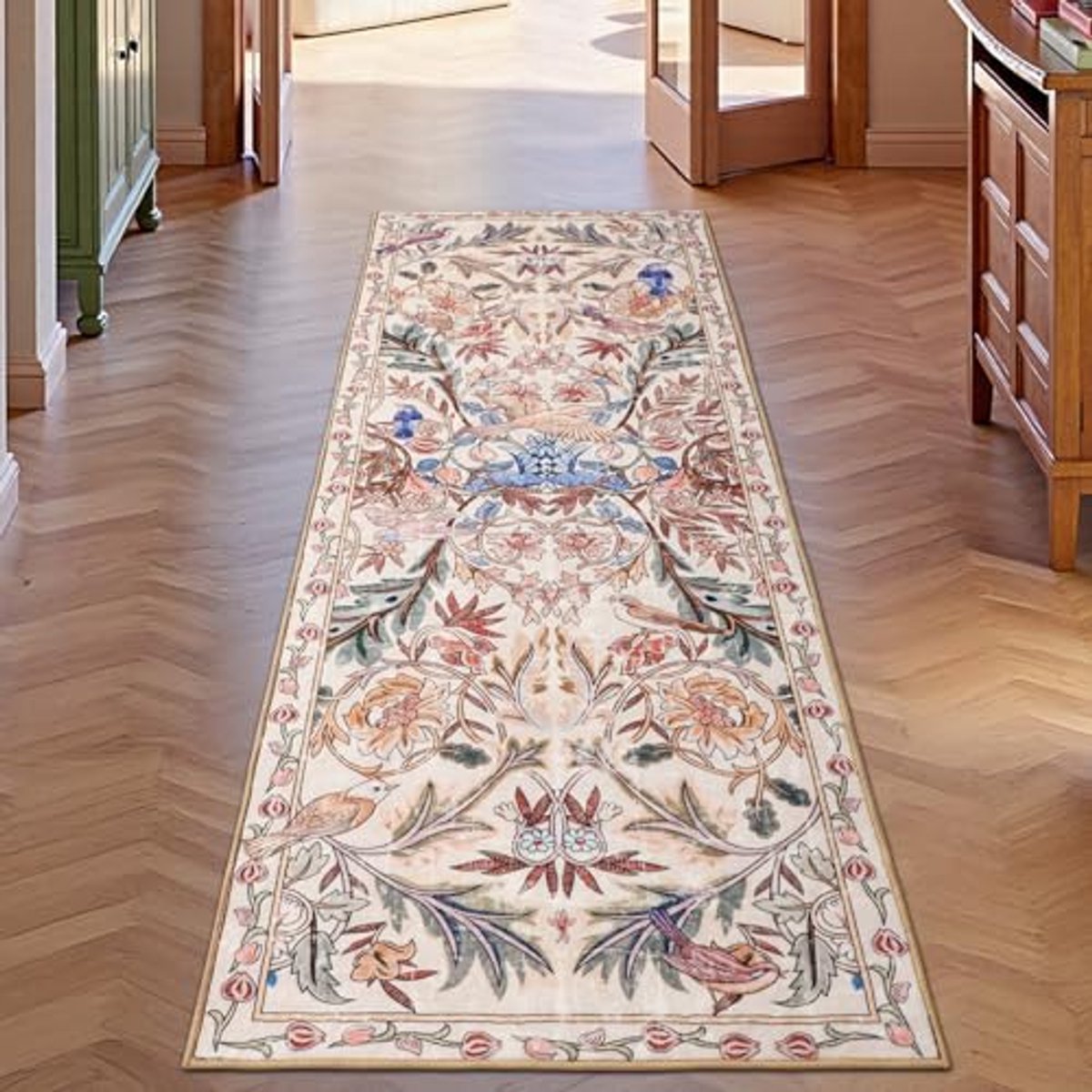 Wasbare Keukentapijt Loper 60 x 180 cm - Roze Antislip Loper met Bloemenmotief voor Badkam