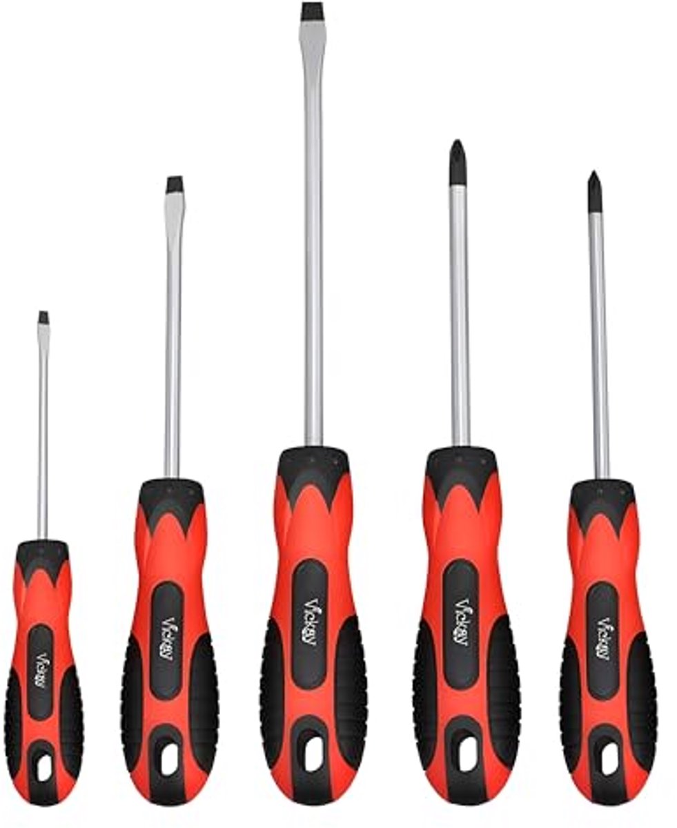 Magnetische Schroevendraaier Set - 5 Stuks Sleuf- en Kruiskopschroevendraaiers met Ergonomisch Antislip Handvat en Roestbestendige Tips
