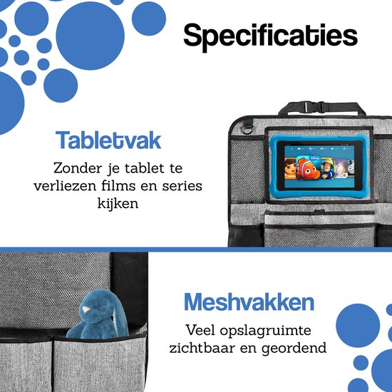 DIVERZA Auto Organizer - Luxe en Sterke Autostoel - Met Tablet Houder Voor Kinderen - Geschikt voor Ipad - Opbergruimte voor kinderen en baby - Grijs van Merkloos — afbeelding 3