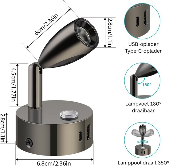 Bedlampjes Hoofdbord - Dubbele Leeslampjes - Bedlamp Slaapkamer Volwassenen - Glanzend Zwart van LiteBulbMoment — afbeelding 5