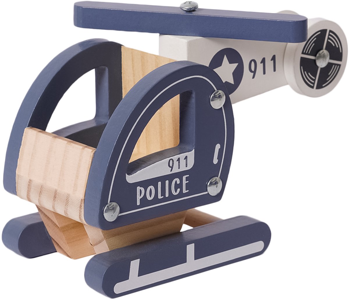 Speelgoedtopdeals - Houten Politie Helikopter - Speelgoedauto voor kinderen - Duurzaam spelen