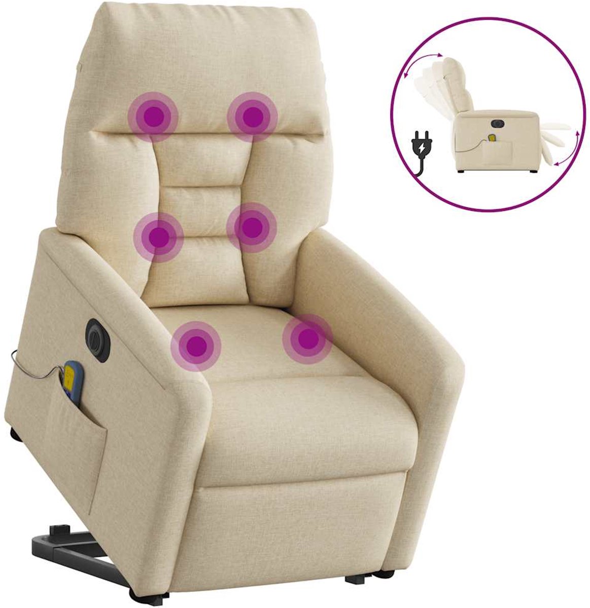 vidaXL Sta-op-massagestoel - elektrisch - verstelbaar - stof - crèmekleurig