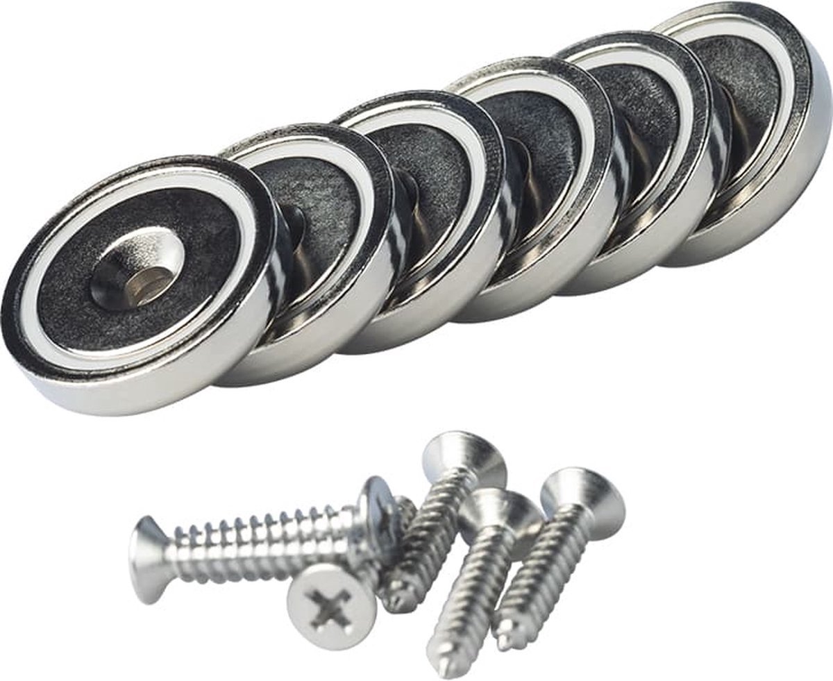 Magnetar Magneten met Schroef - 6 Stuks - 35kg Trekkracht - Ophangen - Vastzetten - Voor Gereedschap en Magnetische Accessoires
