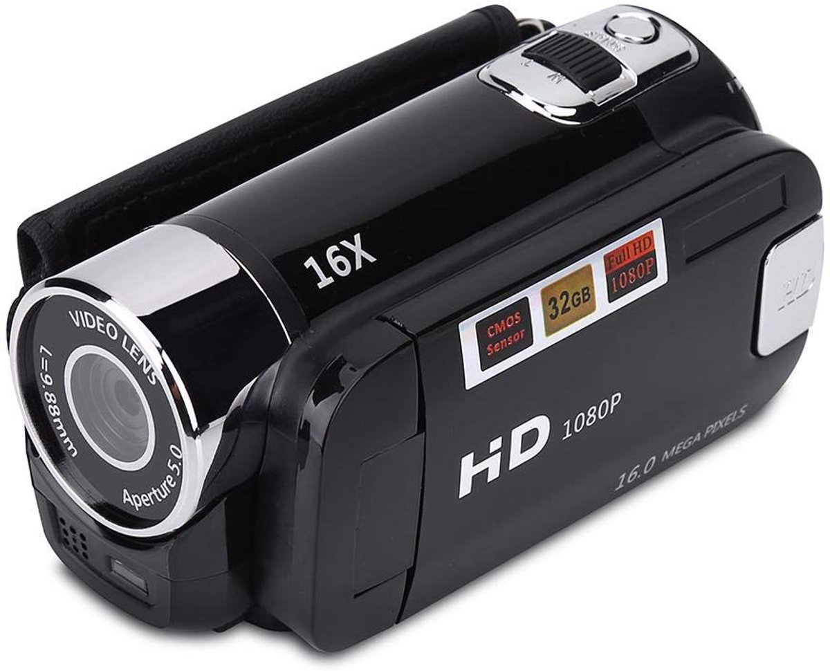Digital Camcorder, Full HD Full HD Rotation 270° 1080P 16X High Definition Camcorder, Portable DV Video Camera with 2.7 Inch Display for Home Camping (EU Plug Black)