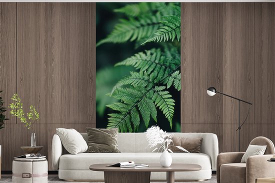 Behang - Fotobehang Varenblad - Groen - Structuur - Wazig - Breedte 120 cm x hoogte 240 cm